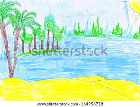 Little island.  Child\'s drawing.