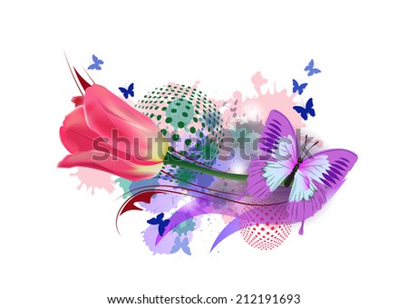 Vector flower tulip. Vector background with Flower. background with butterfly