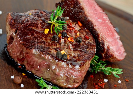 steak on wooden board