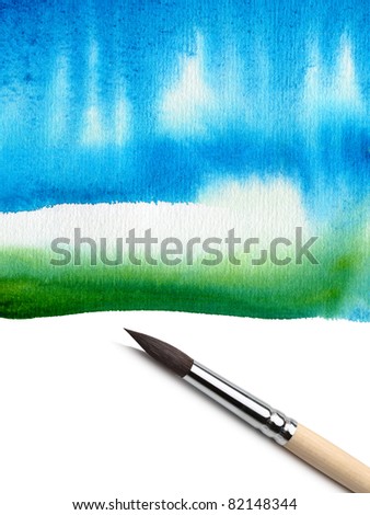 Watercolor painted background with brush