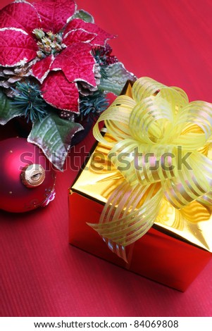 gold gift box and christmas decoration