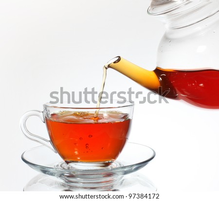 Pouring tea to teacup