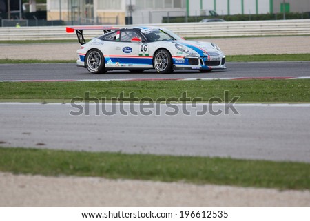 MISANO ADRIATICO, Rimini, ITALY - May 10:  A Porsche 911 GT3 Cup of Antonelli Motorsport team, driven By CAIROLI Matteo (ITA), the ,Porsche Carrera Cup car racing on May 10, 2014
