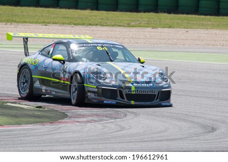 MISANO ADRIATICO, Rimini, ITALY - May 10:  A Porsche 911 GT3 Cup of Antonelli Motorsport team, driven By NEGRA PIETRO, the ,Porsche Carrera Cup car racing on May 10, 2014 in Misano Adriatico, Rimini