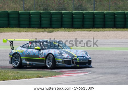 MISANO ADRIATICO, Rimini, ITALY - May 10:  A Porsche 911 GT3 Cup of Antonelli Motorsport team, driven By NEGRA PIETRO, the ,Porsche Carrera Cup car racing on May 10, 2014 in Misano Adriatico, Rimini