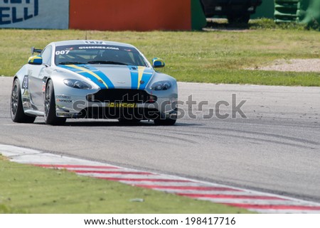 MISANO ADRIATICO, Rimini, ITALY - May 10:  A Aston Martin Vantage GT4 of ALFAB RACING team, driven By ROOS Daniel (SWE) and BEHRENS Erik (SWE),  the GT4 European Series car racing on May 10, 2014