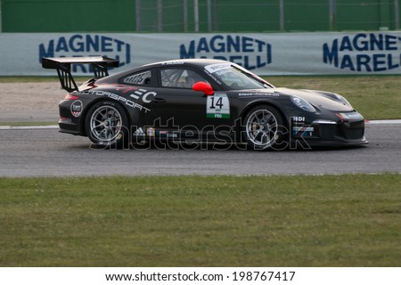 MISANO ADRIATICO, Rimini, ITALY - May 10:  A Porsche 911 GT3 Cup of Sportec Motorsport team, driven By SALIKHOV Rinat (RUS), the  Porsche Carrera Cup car racing on May 10, 2014 in Misano Adriatico.
