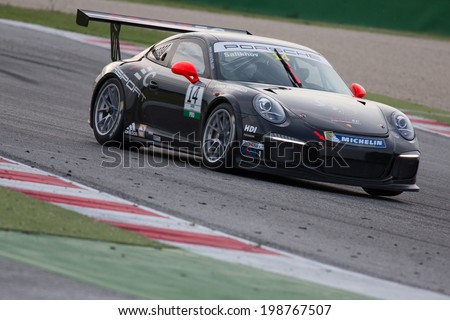 MISANO ADRIATICO, Rimini, ITALY - May 10:  A Porsche 911 GT3 Cup of Sportec Motorsport team, driven By SALIKHOV Rinat (RUS), the  Porsche Carrera Cup car racing on May 10, 2014 in Misano Adriatico