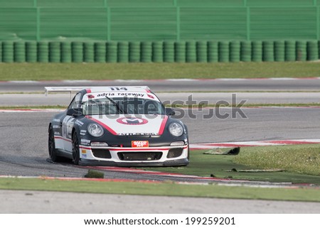 MISANO ADRIATICO, Rimini, ITALY - May 10:  A PORSCHE 997 CUP GTC of M RACING team, driven By  ROMANI Emanuele (ITA), the  C.I. Gran Turismo car racing on May 10, 2014 in Misano Adriatico, Rimini.