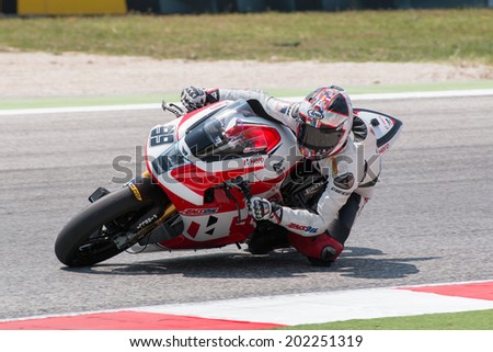 MISANO ADRIATICO, ITALY - JUNE 21: EBR 1190 RX of Team Hero EBR, driven by MAY Geoff in action during the Superbike Free Practice 4th Session during the FIM Superbike World Championship -