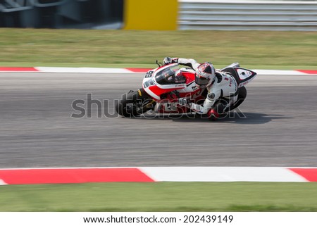 MISANO ADRIATICO, ITALY - JUNE 21: EBR 1190 RX of Team Hero EBR, driven by MAY Geoff in action during the Superbike Free Practice 3th Session during the FIM Superbike World Championship