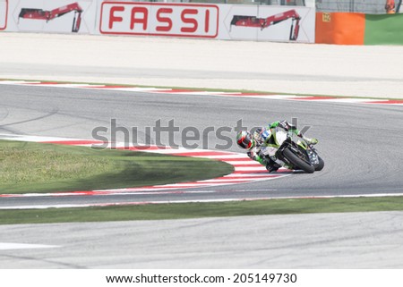 MISANO ADRIATICO, ITALY - JUNE 21: Kawasaki ZX-6R of Team GO Eleven, driven by GAMARINO Christian in action during the Supersport Free Practice 3th Session during the FIM SUPERSPORT World