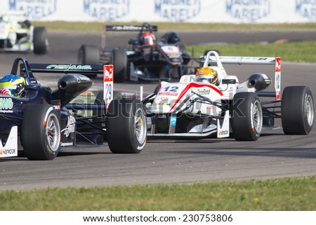 Imola, Italy - October 11, 2014: Dallara F312 - NBE of ThreeBond with T-Sport Team, driven by Toril Alexander (Esp) in action during the Fia Formula 3 European Championship
