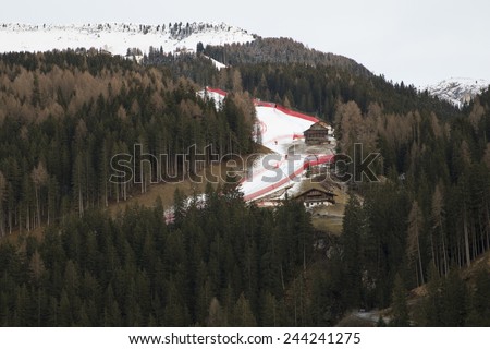 Val Gardena, Italy 19 December 2014. A general view during the Men\'s World cup Downhill Race on the Saslong Course in the dolomite mountain range.