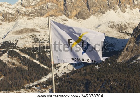 Val Gardena, Italy 19 December 2014. A general view during the Men's World cup Downhill Race on the Saslong Course in the dolomite mountain range.