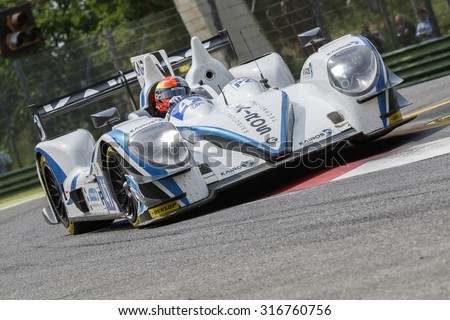 Imola, Italy - May 16, 2015: Gibson 015S - Nissan of Greaves Motorsport Team, driven by Johnny Mowlem  in action during the European Le Mans Series - 4 Hours of Imola in Autodromo Enzo & Dino Ferrari