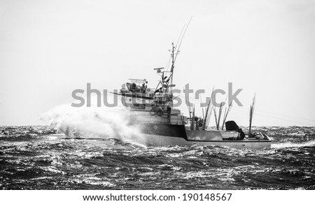 Fisherman's boat in the storm