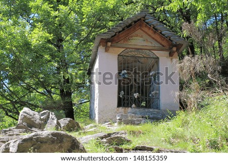 old rose house on trail in Maggia valley, Ticino, Switzerland