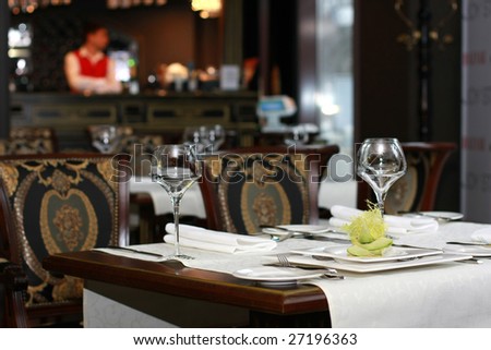 Vegetarian creative food in luxurious restaurant - served table