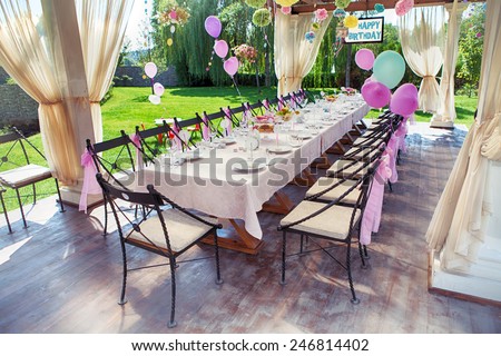 Beautifully organized event - served festive table waiting for guests