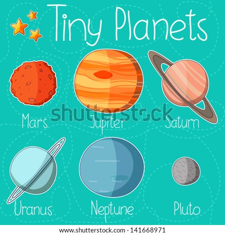 Collection of planet stickers form Mars to Pluto Cartoon planet icons Kid's elements for scrap-booking Childish background Hand drawn vector illustration Collection of planet stickers form Mars to Pluto Cartoon planet icons Kid's elements for scrap-booking Childish background Hand drawn vector illustration