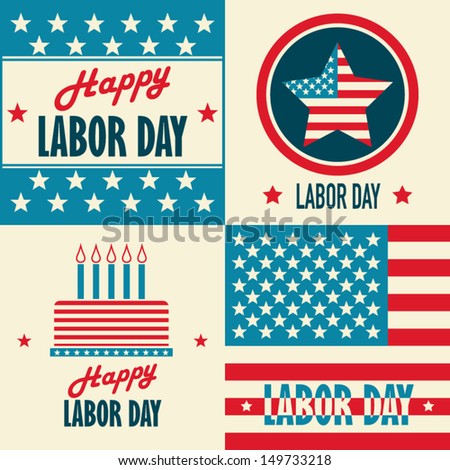 American Labor Day designs set. A set of retro typographic cards.