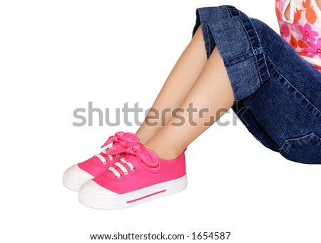 Little Girls Play Clothes And Shoes - stock photo