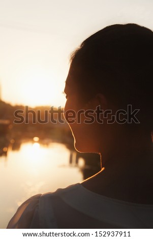 Silhouette of Woman\'s Face at Sunset