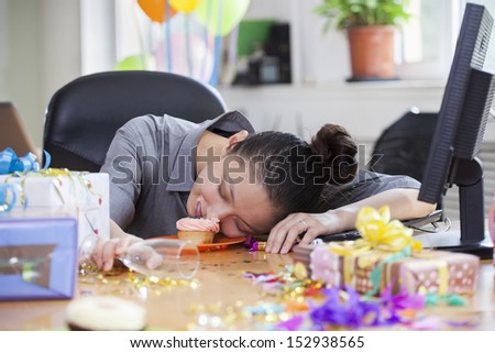 Female Asleep After Party at Office