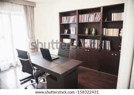 Modern Home Office With Bookshelves