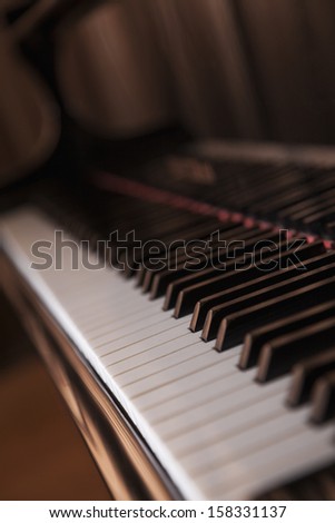 Close-up of piano and piano keys