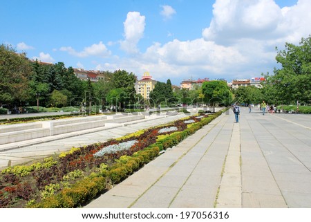 SOFIA, BULGARIA - CIRCA AUGUST 2013 - People walking in NDK park in the center of Sofia, the capital of Bulgaria on a sunny day.