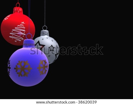 Christmas Balls (Red, Silver, & Blue) Isolated on Black Background