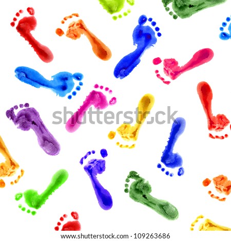 Set of colorful foot prints isolated on white background