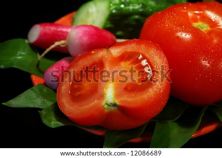 Fresh vegetables isolated on a black background