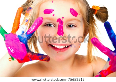 little girl with paint over white background little girl with paint over white background
