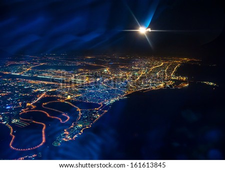 Beautiful view from the the plane on night Dubai United Arab Emirates Beautiful view from the the plane on night Dubai United Arab Emirates
