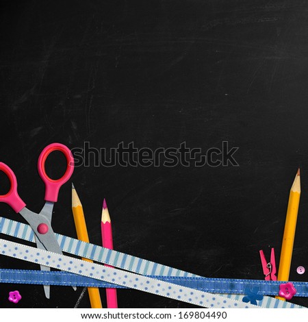 education  background. scissors and pencils on the background of kraft paper