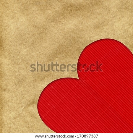 Big red heart on the background of kraft paper