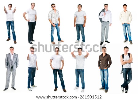 collage photos of men in full-length  isolated on white background