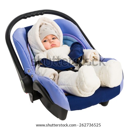 Six-month baby in a Car Seat, isolated on white