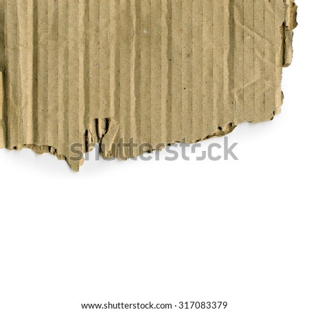 Brown corrugated cardboard torn isolated on white background with place for text