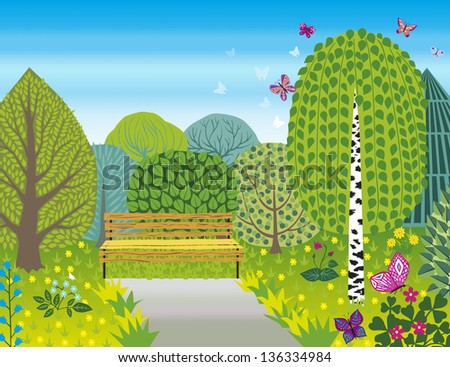 landscape, background, spring, children\'s,  illustration, park