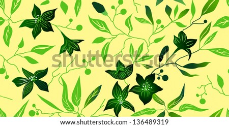 pattern, seamless, flower, yellow, green, petunia, floral