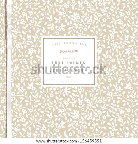 Wedding grand card with a beautiful background with silhouettes of small flowers. White flowers on a gray background, with a white bow. Vector illustration.