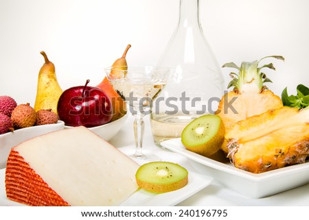 Fruit, wine and cheese