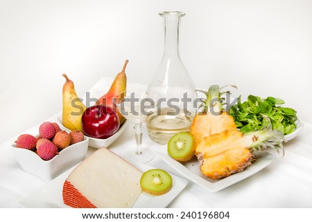 Fruit, wine and cheese