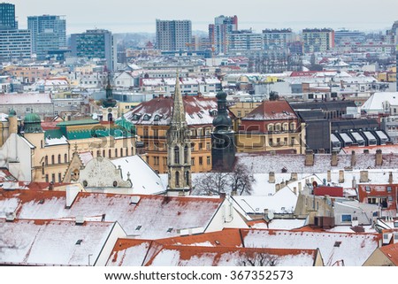 Bratislava, Slovakia - January 24th, 2016: Winter view of the city from the Bratislava Castle.