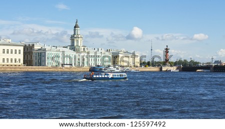 ST. PETERSBURG, RUSSIA - JULY 03: Academy of science, 1783-1789, and Museum of Anthropology and ethnography (cabinet of curiosities) 1718-1734, July 03, 2012, in town St. Petersburg, Russia.