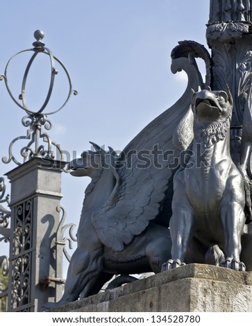 Moscow, statue of gryphon in mansion Kuzminki.
